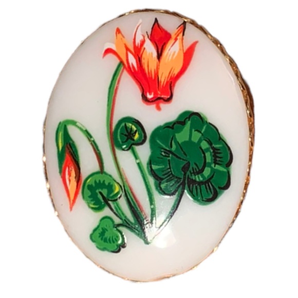 VTG Cloisonne Enamel Water Lilies Green Leaf Colourful Flower Brooch Lapel Pin - Picture 3 of 6